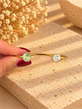 Gold Crystal Open Cuff Bangle Bracelet